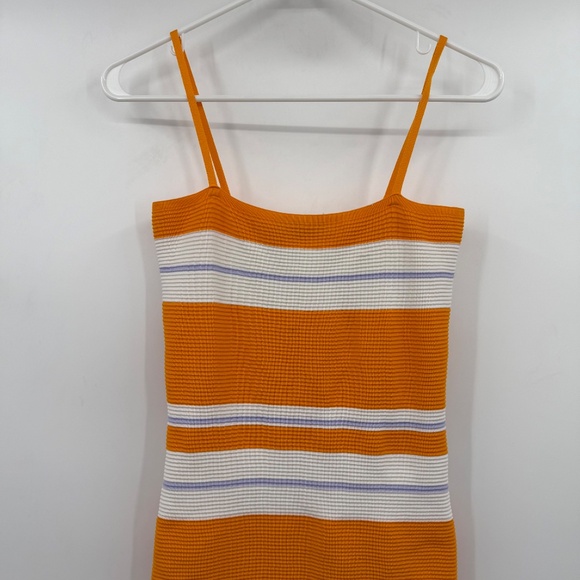 Lulus Dress Women Medium Orange White Striped Sleeveless Bodycon Mini Ribbed - Picture 2 of 10